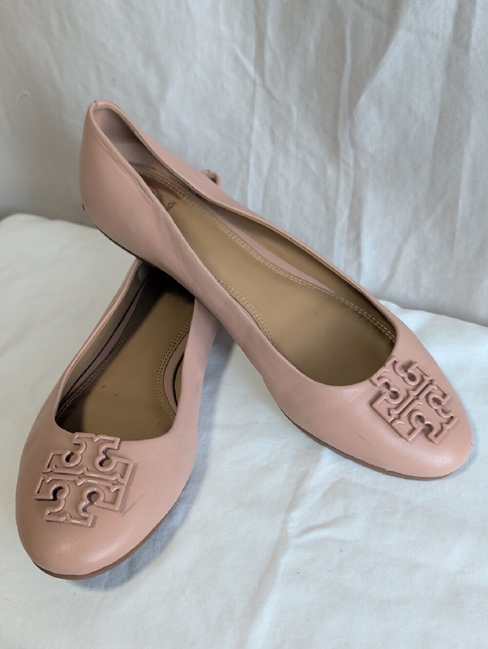 Tory Burch Melinda Blush Pink Leather Logo Ballet Flats Double T Logo - Picture 3 of 5